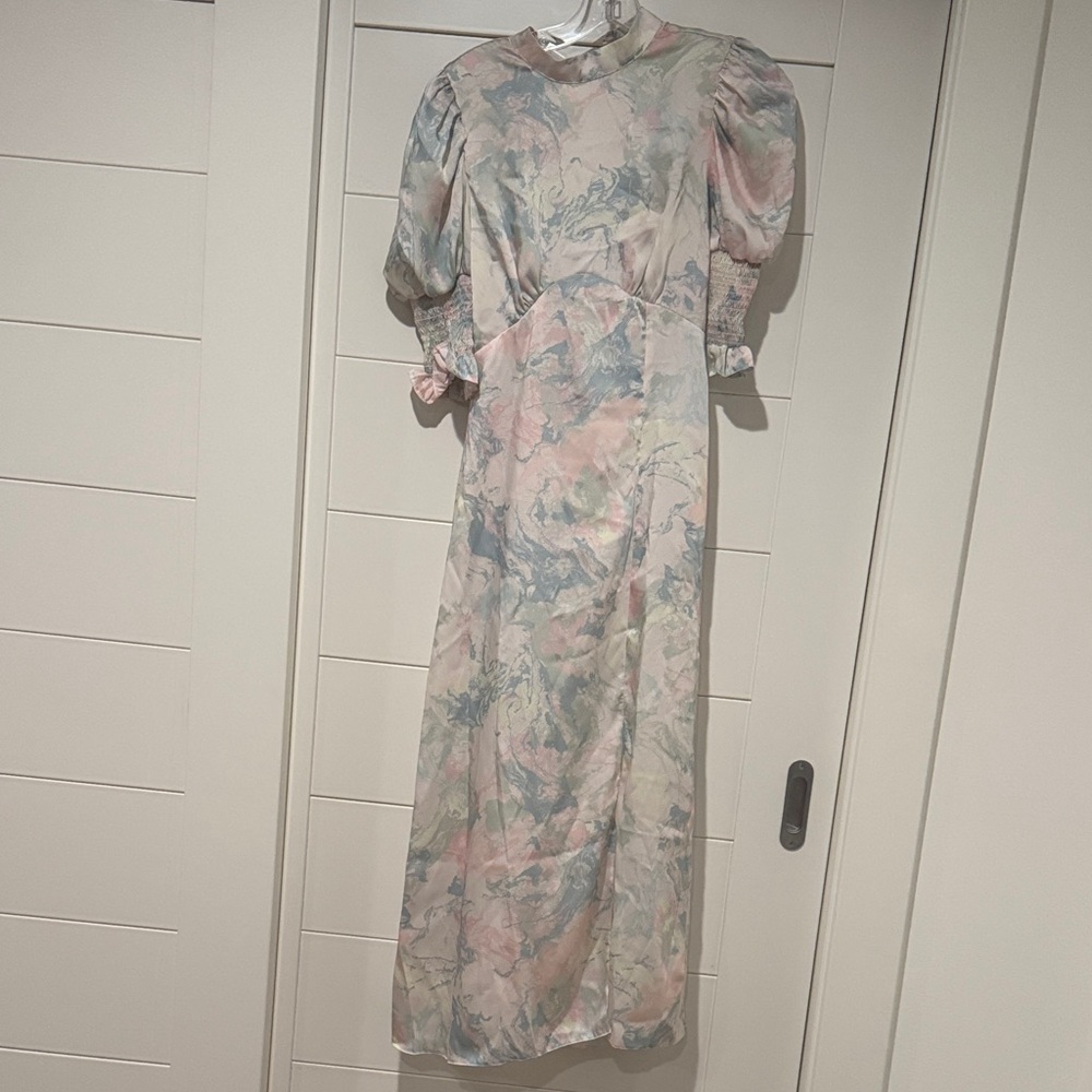 River Island Pastel Marble Puff-Sleeve Maxi Dress